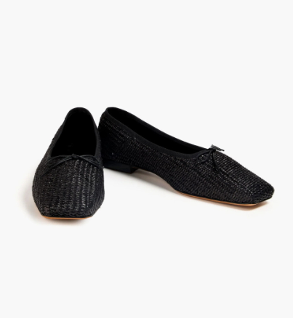 Mansur Gavriel Bow-Detailed Square Toe Raffia Ballet Flats Black Women's EU 39.5